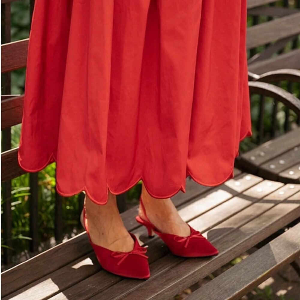NEW Gianni Bini x Lilly Sisto Sisto Satin Bow Slingback Kitten Heel Pumps in Red - Picture 2 of 3